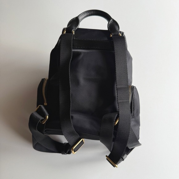 Lauren Ralph Lauren Keely Small Black Nylon Satin Gold Trim Backpack Bag - Picture 2 of 13